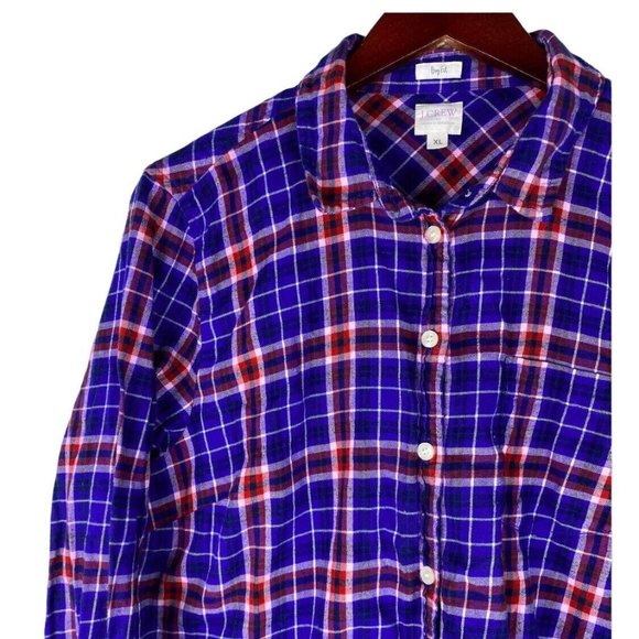 J. Crew XL 14 16 Shirt Top Button Down Tartan Plaid Blue Pink Long Slv Boy Fit - Picture 1 of 4